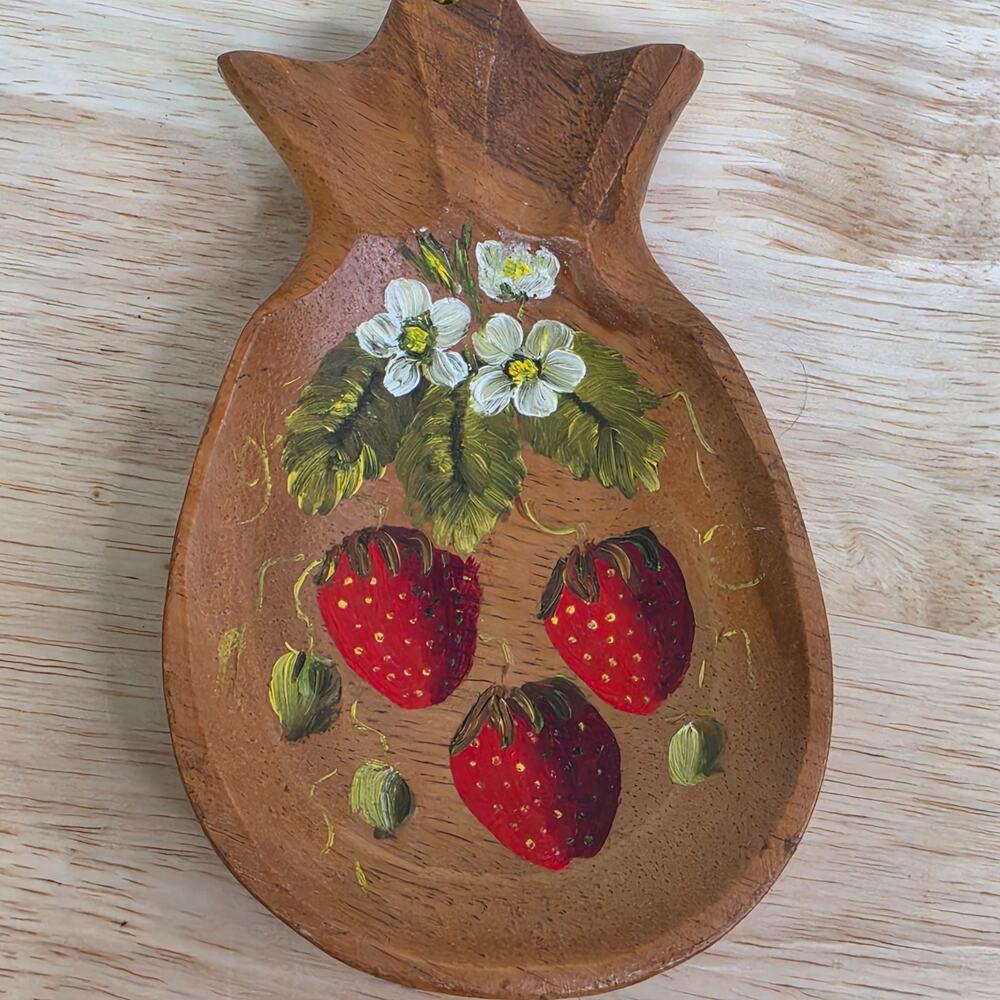 Hand Painted Wooden Strawberry Ornament Wall Hanging Folk Art Philippines Cottag